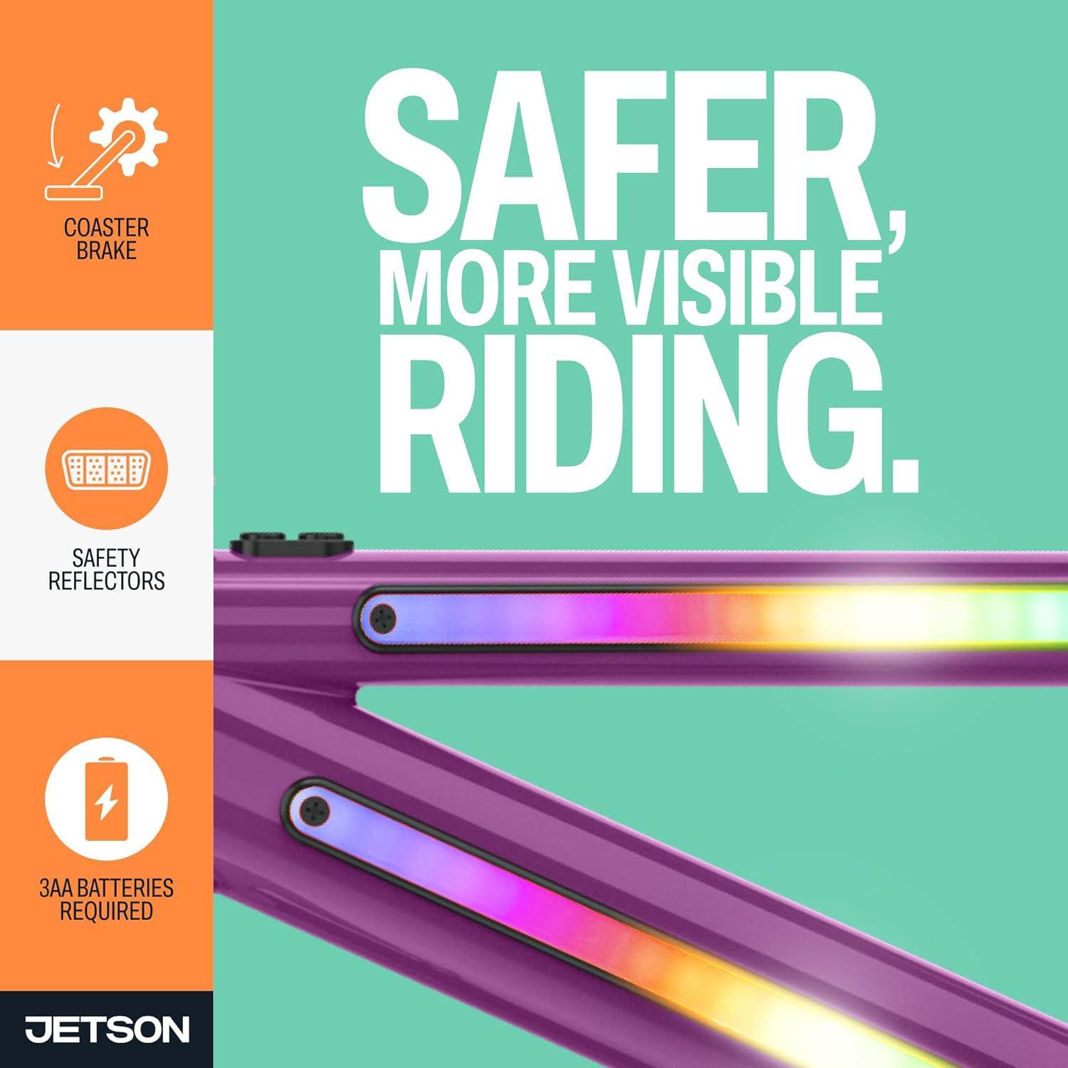 image:imageJetson Light Rider Kids Lightup Unisex Bike LED Lightup Frame 3 Different Light ModesPurple 12 Inch Tire
