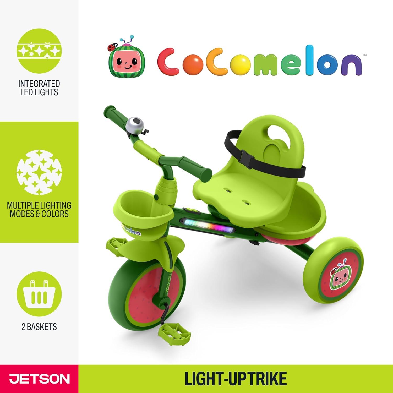 image:imageJetson LightUp Trike Front and Rear Baskets MultiColored LED Lights Seatbelt and BellCocomelon Green