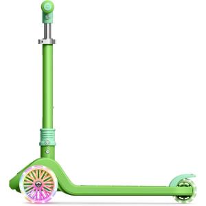 Jetson 3-Wheel Light-Up Kick Scooter, Lights on Stem & Wheels, Height Adjustable Handlebar, Rear Brake, Foldable, Ages 3+(Bloom Green)