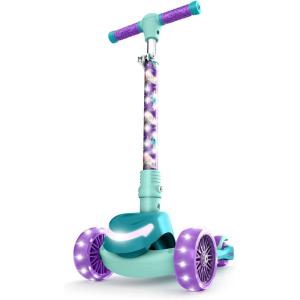 Jetson Character Kids Kick Scooter, LED Lights on Stem & Light-Up Wheels, Lightweight Frame, Height-Adjustable Handlebar, Lean-to-Steer System, Easy-Fold Mechanism(Little Mermaid)