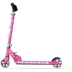 Jetson Jupiter Kids 2-Wheel Light-Up Kick Scooter, LED Lights on Handlebar, Stem, Wheels & Deck, Adjustable Handlebar, Rear Brake, Easy-Folding Mechanism, Ages 5+(Jupiter Pink)