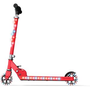 Jetson Jupiter Kids 2-Wheel Light-Up Kick Scooter, LED Lights on Handlebar, Stem, Wheels & Deck, Adjustable Handlebar, Rear Brake, Easy-Folding Mechanism, Ages 5+(Jupiter Red)