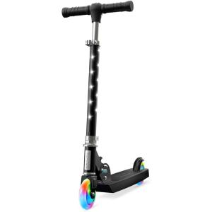 Jetson Jupiter Kids 2-Wheel Light-Up Kick Scooter, LED Lights on Handlebar, Stem, Wheels & Deck, Adjustable Handlebar, Rear Brake, Easy-Folding Mechanism, Ages 5+(Moonbeam Black)