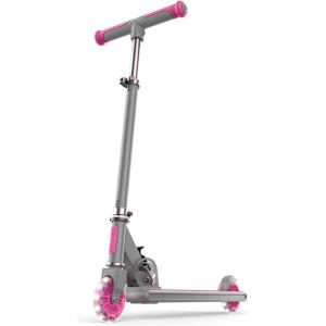 Jetson Leo Folding Kick Scooter| Easy Folding Mechanism | Light-Up Wheels |Height-Adjustable Handlebar |Rear Foot Brake|Ages 5+(Pink)