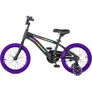 Jetson Light Rider Kids’ Light-up Unisex Bike, LED Light-up Frame, 3 Different Light Modes(Black/Purple 16″ Inch Tire)