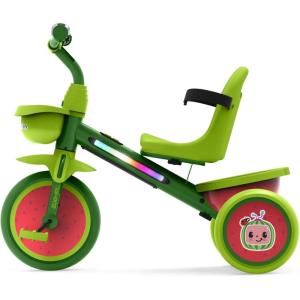Jetson Light-Up Trike, Front and Rear Baskets, Multi-Colored LED Lights, Seatbelt and Bell(Cocomelon Green)