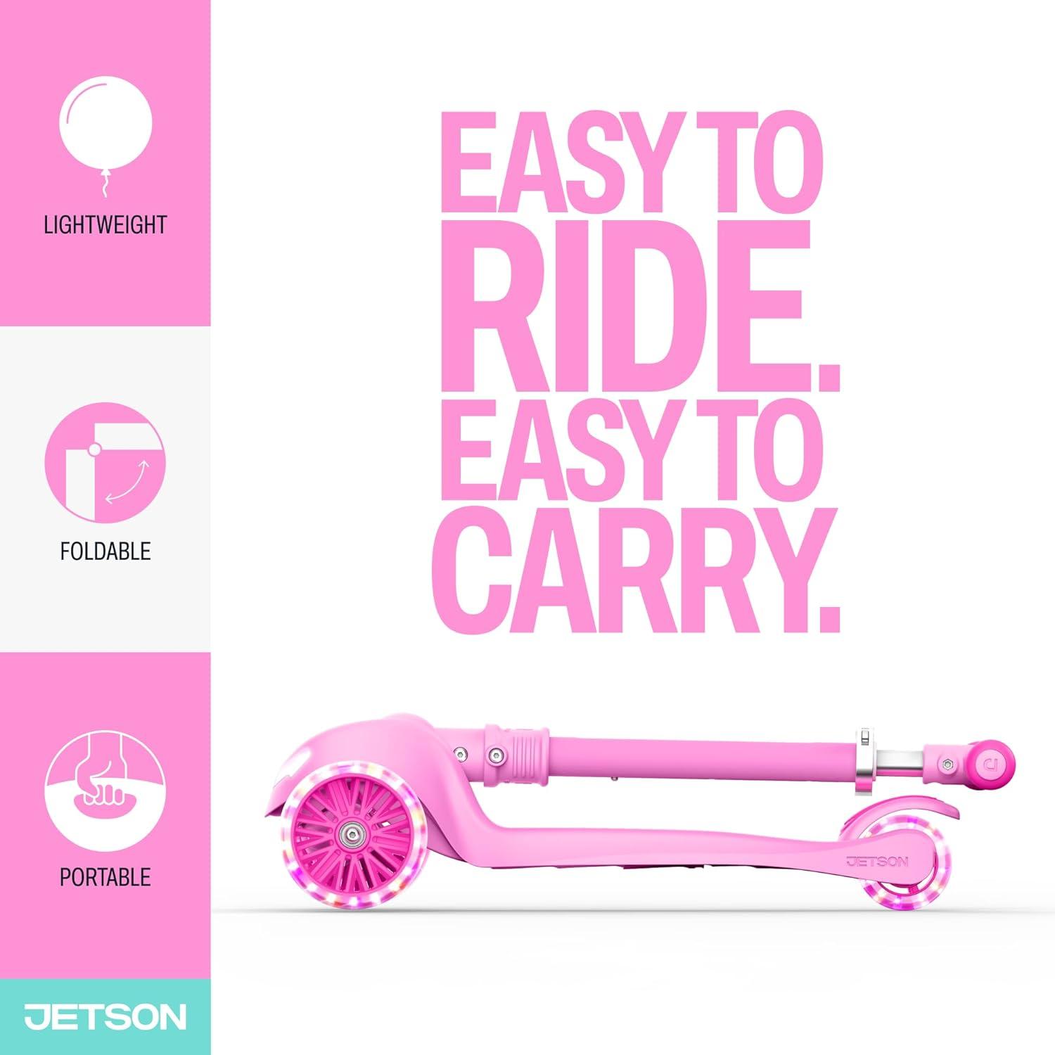 image:imageJetson 3Wheel LightUp Kick Scooter Lights on Stem amp Wheels Height Adjustable Handlebar Rear Brake Foldable Ages 3Pink