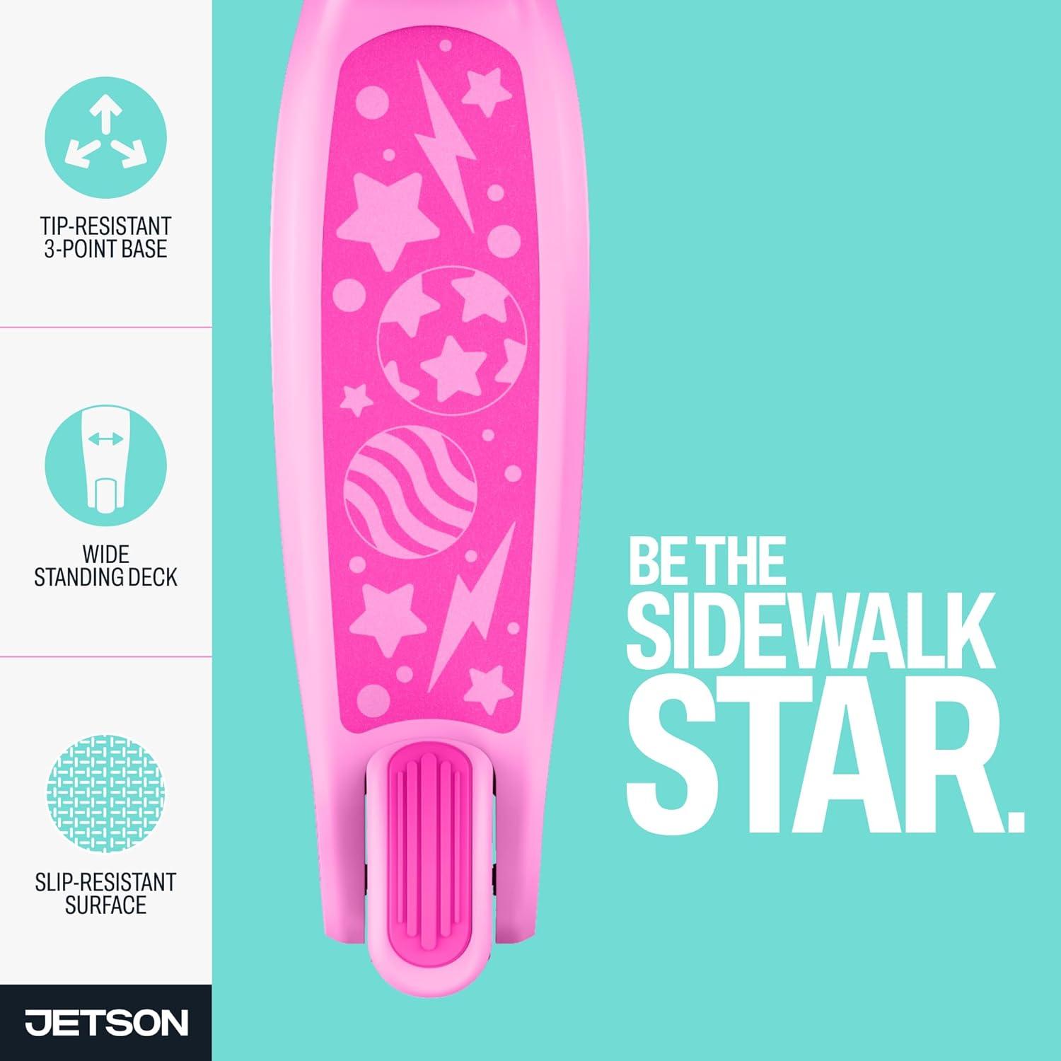 image:imageJetson 3Wheel LightUp Kick Scooter Lights on Stem amp Wheels Height Adjustable Handlebar Rear Brake Foldable Ages 3Pink