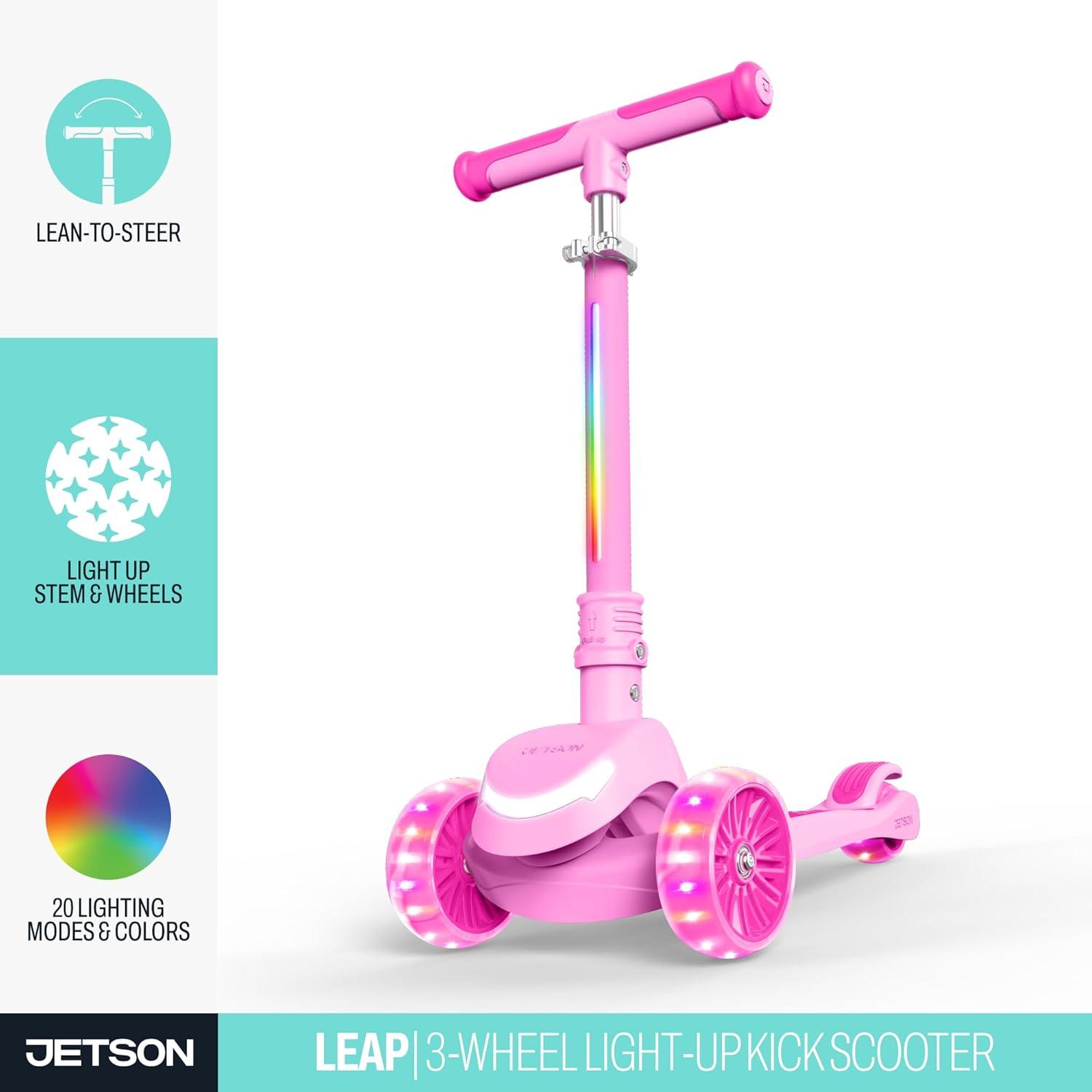image:imageJetson 3Wheel LightUp Kick Scooter Lights on Stem amp Wheels Height Adjustable Handlebar Rear Brake Foldable Ages 3Pink