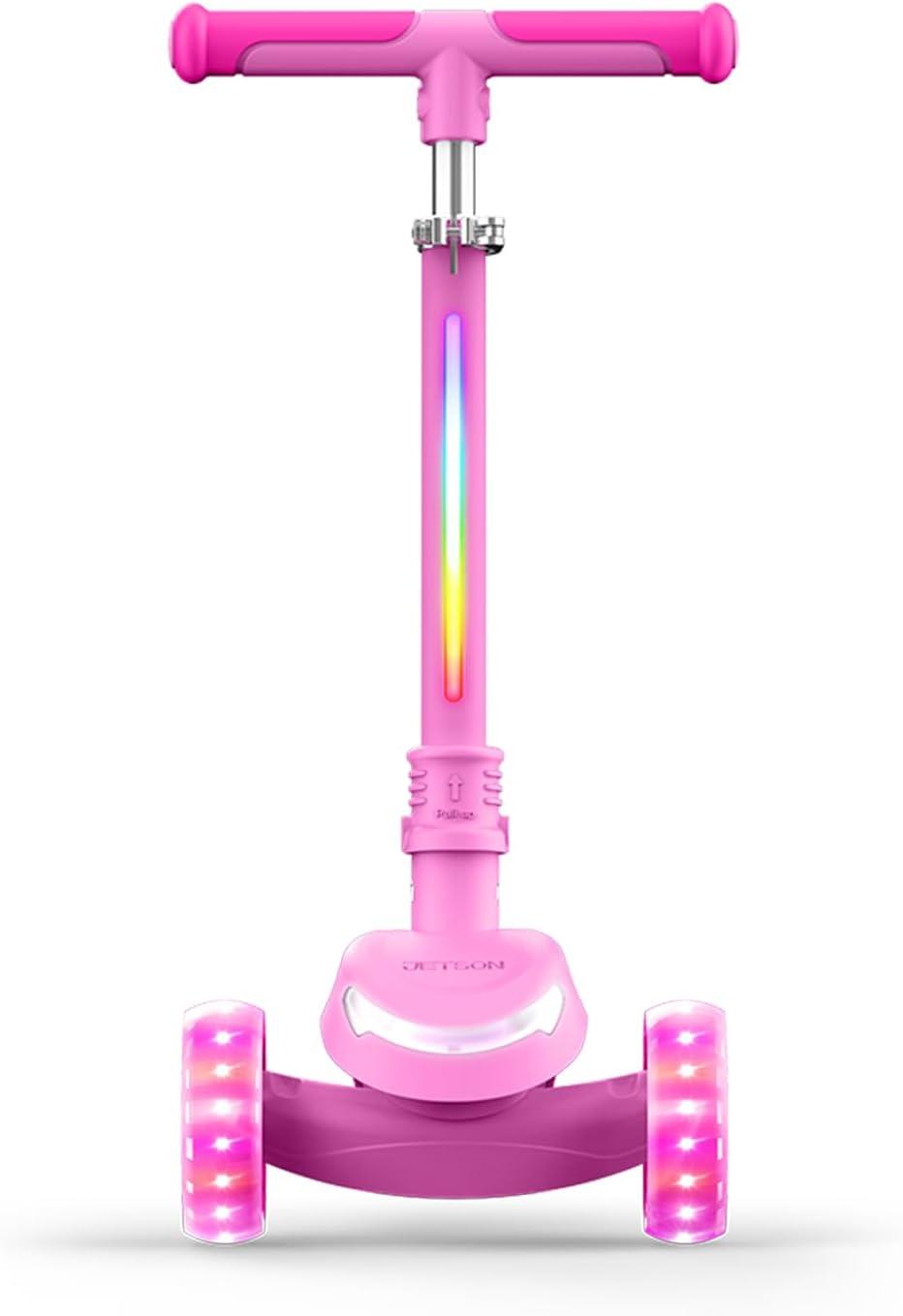 image:imageJetson 3Wheel LightUp Kick Scooter Lights on Stem amp Wheels Height Adjustable Handlebar Rear Brake Foldable Ages 3Pink