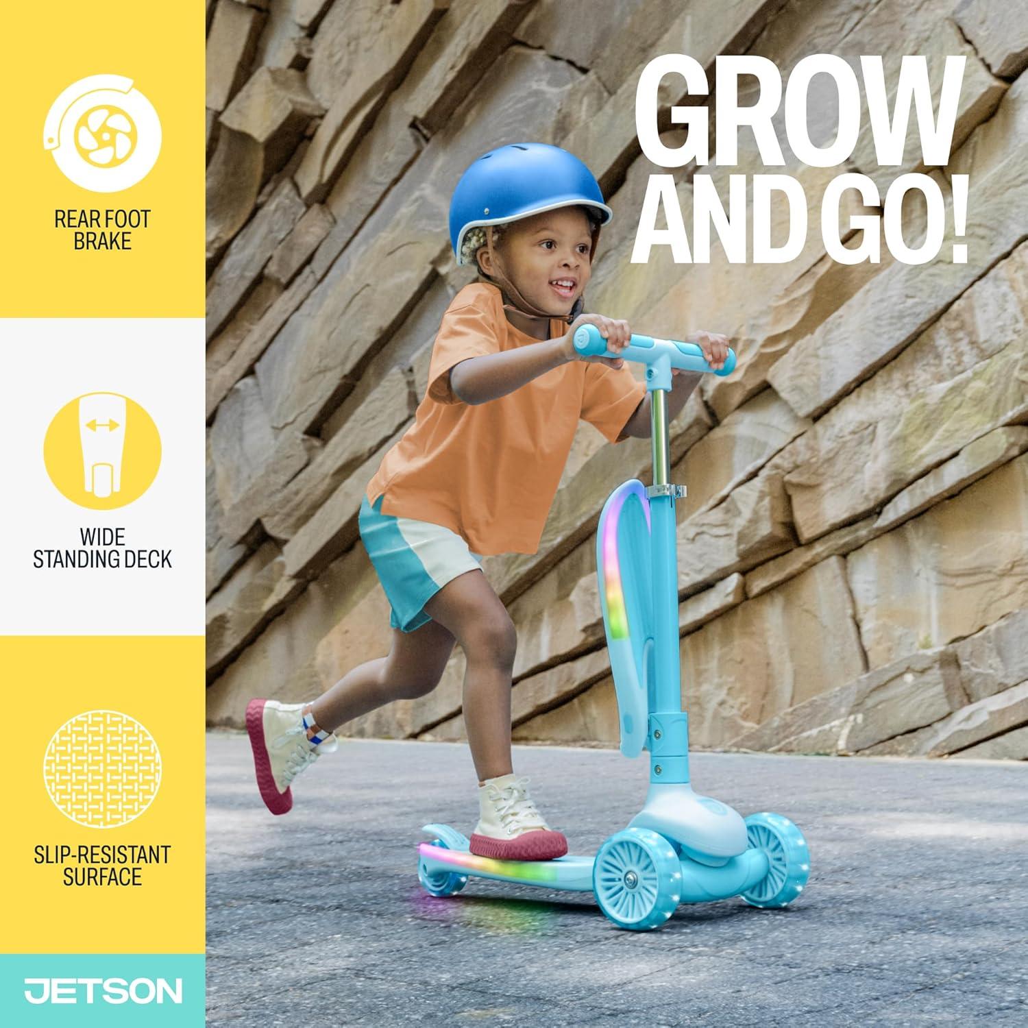 image:imageJetson Aria 2in1 Kick Scooter Convertible Seated RideOn and Standing 3Wheel Scooter for Kids and Preschoolers LED LightUp Deck and Seat Adjustable Height Ages 2 to 4 Blue