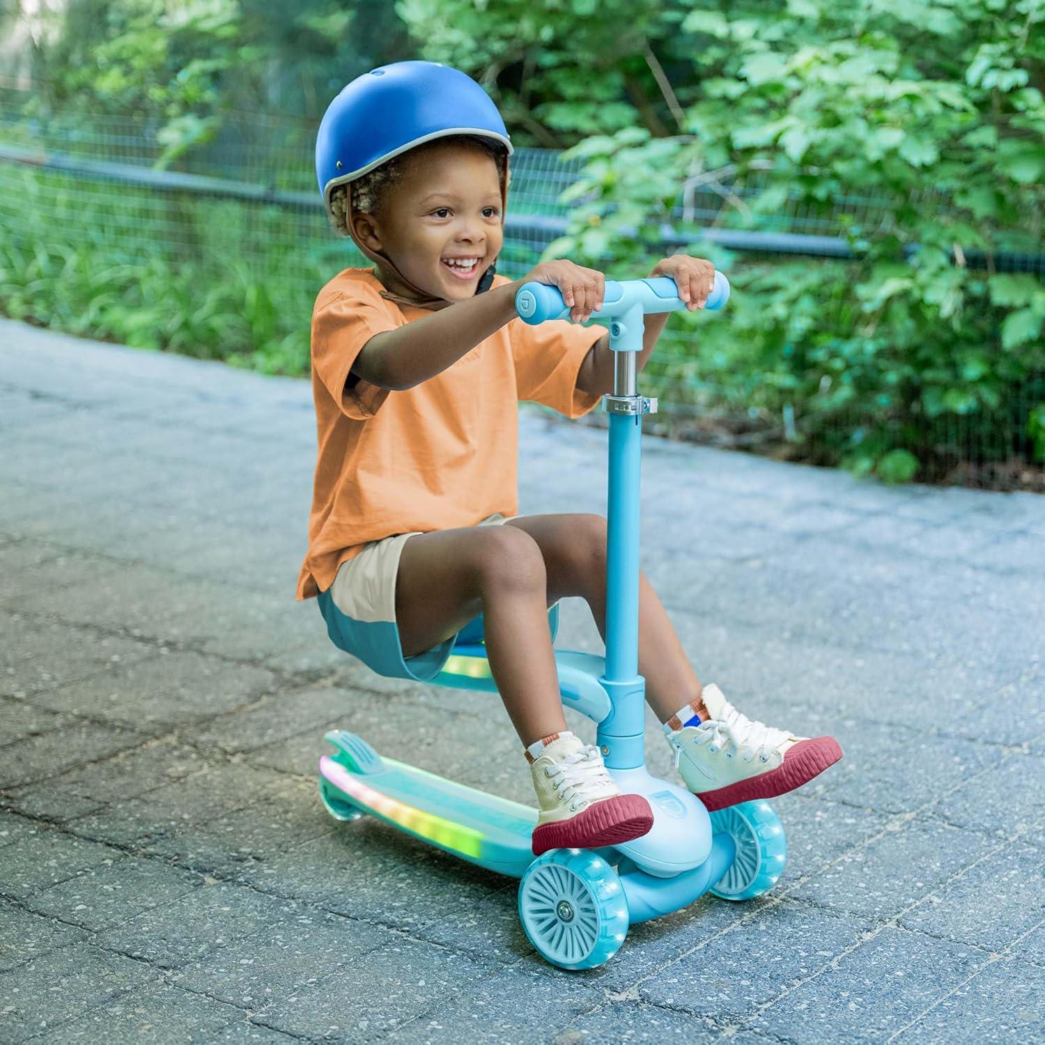 image:imageJetson Aria 2in1 Kick Scooter Convertible Seated RideOn and Standing 3Wheel Scooter for Kids and Preschoolers LED LightUp Deck and Seat Adjustable Height Ages 2 to 4 Blue