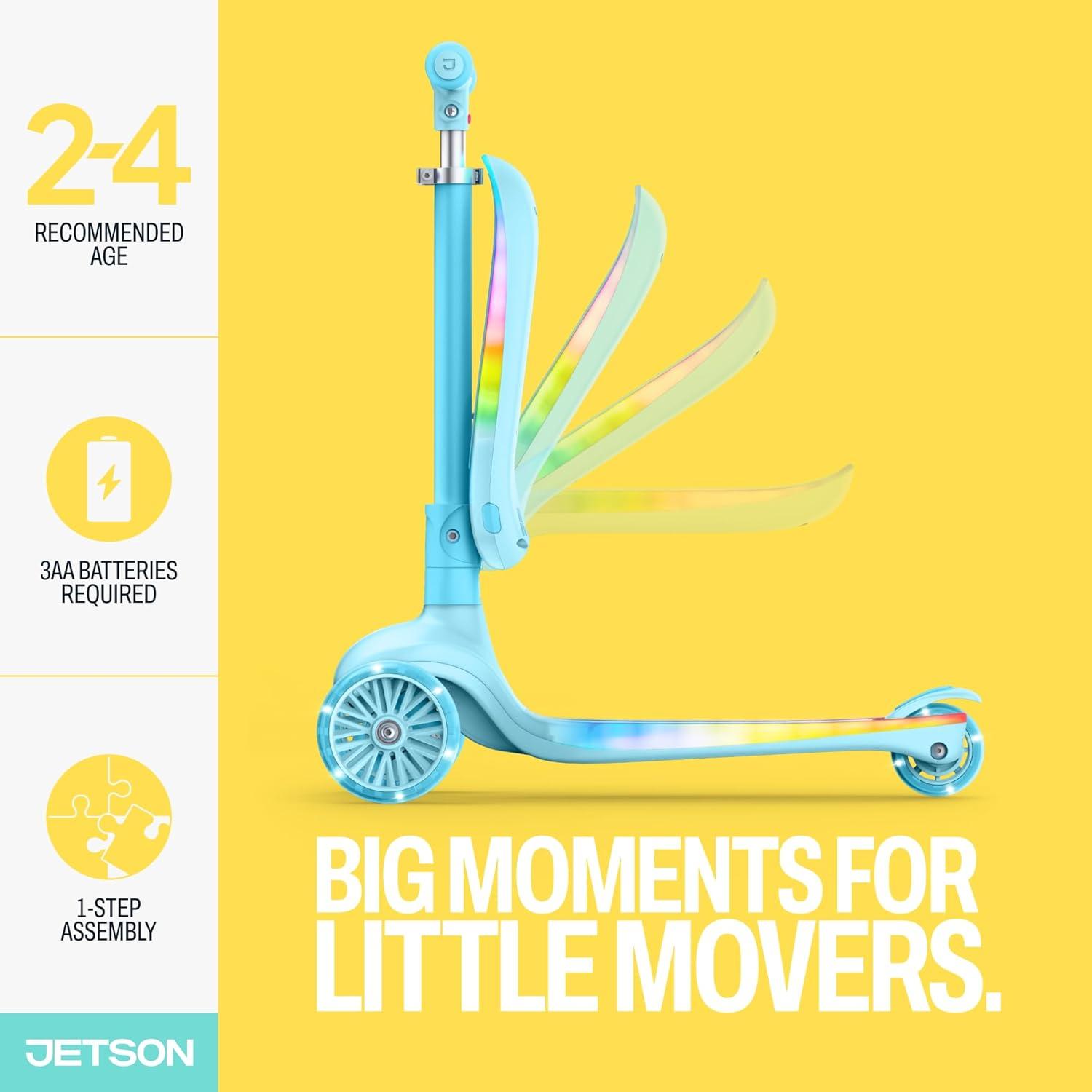 image:imageJetson Aria 2in1 Kick Scooter Convertible Seated RideOn and Standing 3Wheel Scooter for Kids and Preschoolers LED LightUp Deck and Seat Adjustable Height Ages 2 to 4 Blue