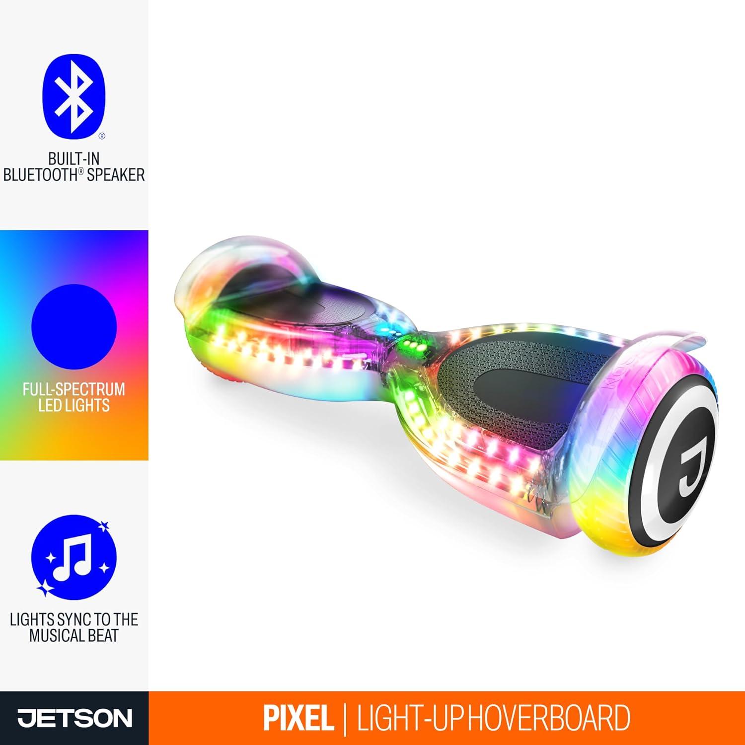 image:imageJetson Pixel Hoverboard LightUp Hoverboard with Internal LED Lights Builtin Bluetooth Speaker Up to 9 Mph Ages 12