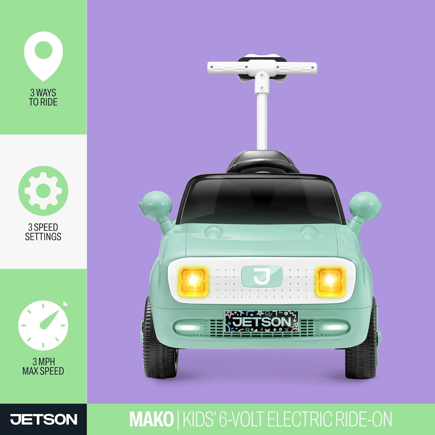 image:imageJetson Mako Kids Electric Motor Assist Push Car 3 Modes Push Drive or Remote Control Top Speed of 3 mph Seatbelt Headlights Recommended Ages 24 Years